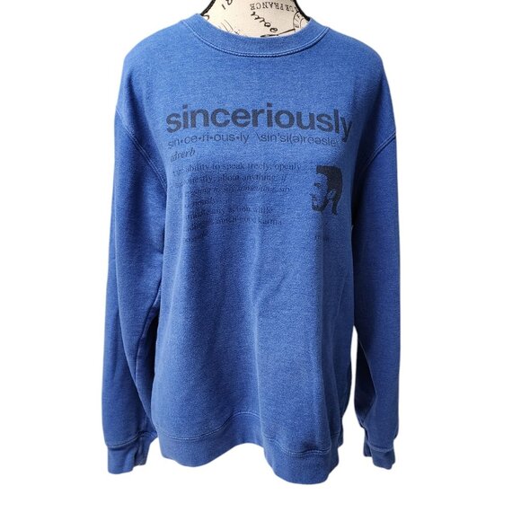 Blue Sincerely Printed Sweatshirt - Unisex, Cotton-Polyester Blend, Size Medium - Picture 1 of 12
